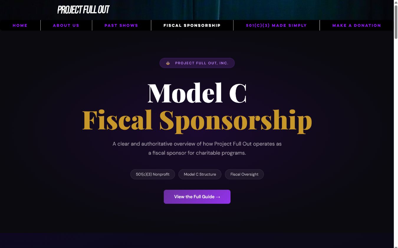 Screenshot of Project: FULL OUT Fiscal Sponsorship page